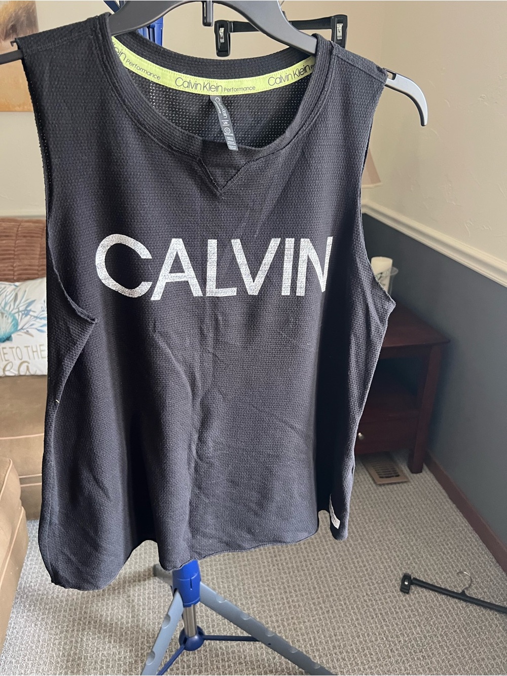 Calvin Klein Performance Men’s Black  Crew Neck Sleeveless Logo Tank L # 368